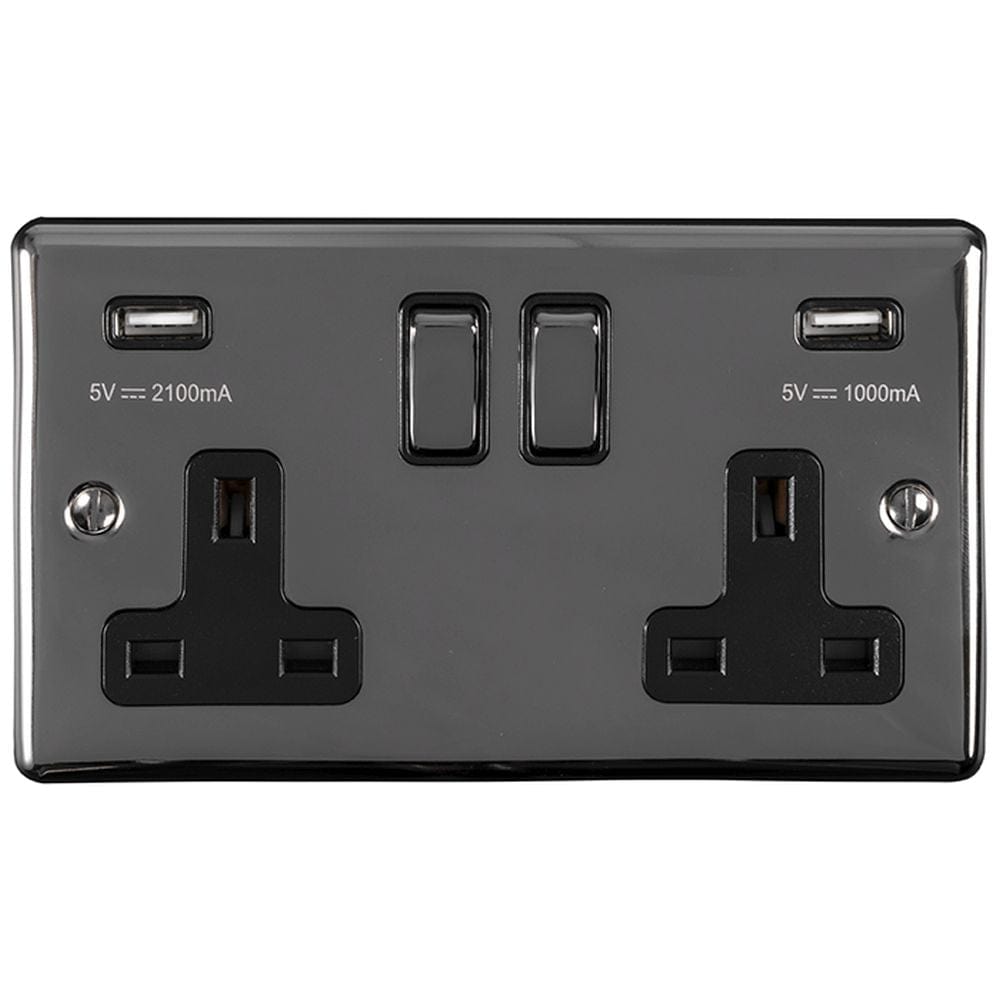 EuroLite Electrical Black Nickel / 2 Gang USB Socket / (With Black Trim) Eurolite Enhance Decorative 2 Gang USB Socket - Black Nickel (With Black Trim)