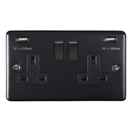 EuroLite Electrical Matt Black / 2 Gang USB Socket / (With Black Trim) Eurolite Enhance Decorative 2 Gang USB Socket - Matt Black (With Black Trim)