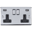 EuroLite Electrical Polished Chrome / 2 Gang USB Socket / (With Black Trim) Eurolite Enhance Decorative 2 Gang USB Socket - Polished Chrome (With Black Trim)