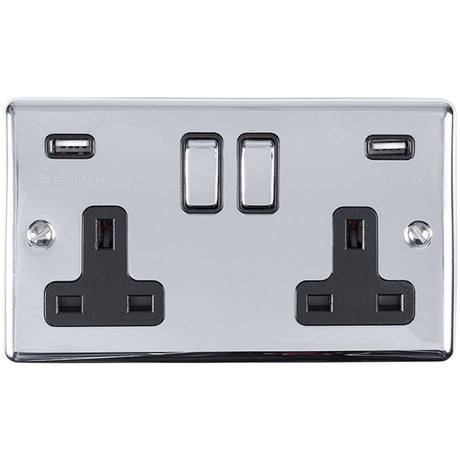 EuroLite Electrical Polished Chrome / 2 Gang USB Socket / (With Black Trim) Eurolite Enhance Decorative 2 Gang USB Socket - Polished Chrome (With Black Trim)