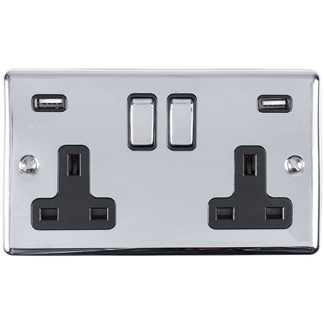 EuroLite Electrical Polished Chrome / 2 Gang USB Socket / (With Black Trim) Eurolite Enhance Decorative 2 Gang USB Socket - Polished Chrome (With Black Trim)