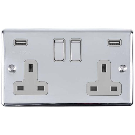 EuroLite Electrical Polished Chrome / 2 Gang USB Socket / (With GREY Trim) Eurolite Enhance Decorative 2 Gang USB Socket - Polished Chrome (With Grey Trim)