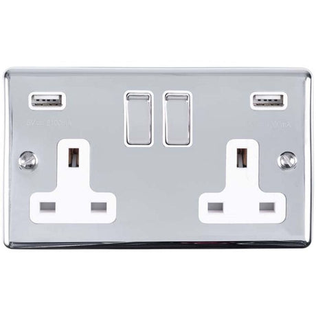EuroLite Electrical Polished Chrome / 2 Gang USB Socket / (With White Trim) Eurolite Enhance Decorative 2 Gang USB Socket - Polished Chrome (With White Trim)