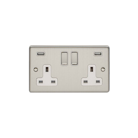 EuroLite Electrical Satin Stainless / 2 Gang USB Socket / (With White Trim) Eurolite Enhance Decorative 2 Gang USB Socket - Satin Stainless Steel (With White Trim)