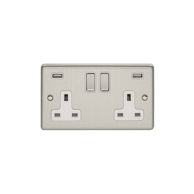 EuroLite Electrical Satin Stainless / 2 Gang USB Socket / (With White Trim) Eurolite Enhance Decorative 2 Gang USB Socket - Satin Stainless Steel (With White Trim)