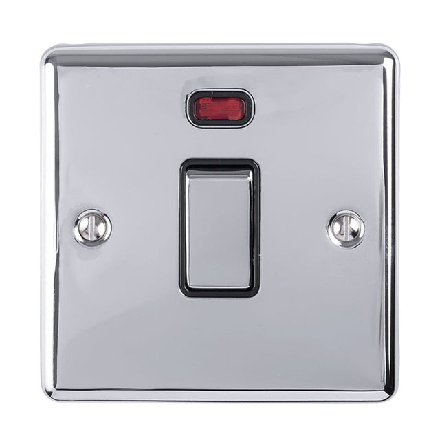 EuroLite Electrical Polished Chrome / 20Amp Switch with Neon Indicator / (With Black Trim) Eurolite Enhance Decorative 20Amp Switch with Neon Indicator - Polished Chrome (With Black Trim)