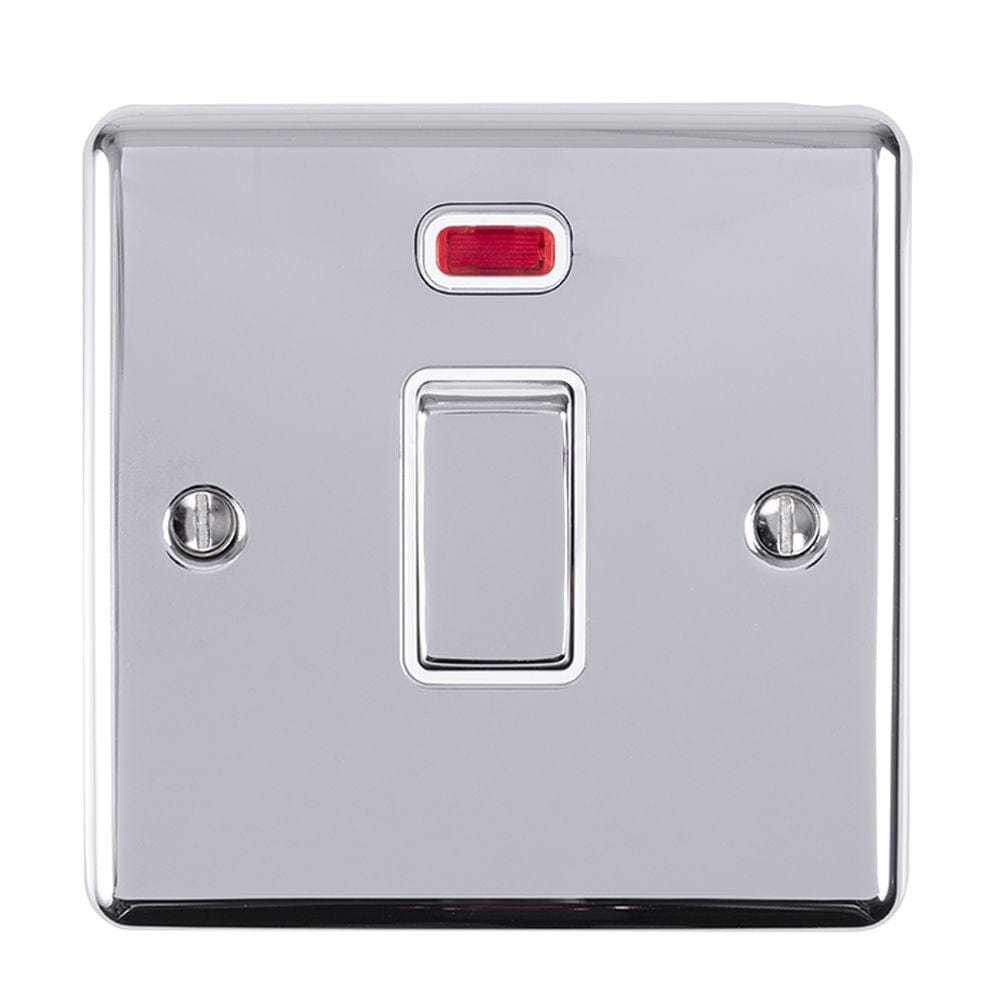 EuroLite Electrical Polished Chrome / 20Amp Switch with Neon Indicator / (With White Trim) Eurolite Enhance Decorative 20Amp Switch with Neon Indicator - Polished Chrome (With White Trim)