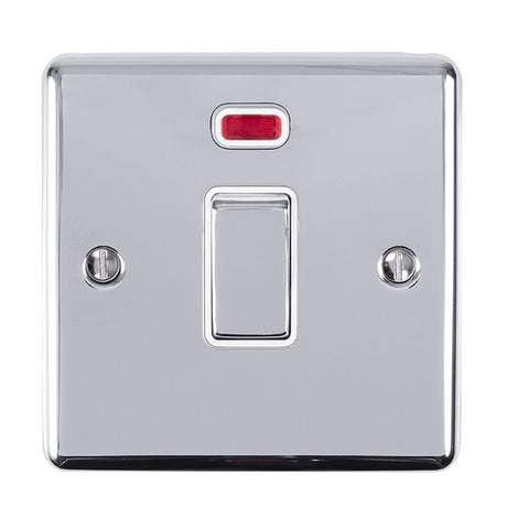 EuroLite Electrical Polished Chrome / 20Amp Switch with Neon Indicator / (With White Trim) Eurolite Enhance Decorative 20Amp Switch with Neon Indicator - Polished Chrome (With White Trim)