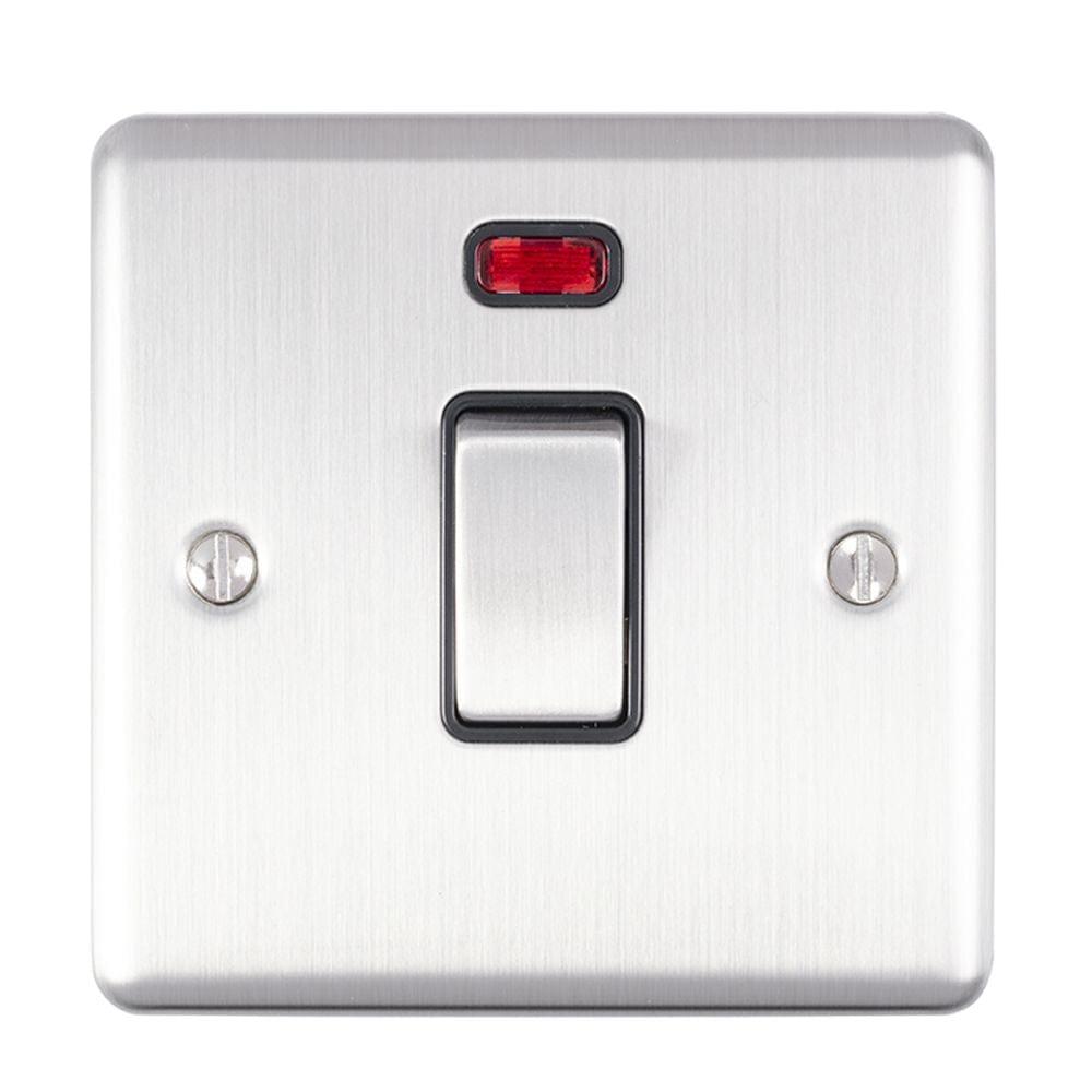EuroLite Electrical Satin Stainless / 20Amp Switch with Neon Indicator / (With Black Trim) Eurolite Enhance Decorative 20Amp Switch with Neon Indicator - Satin Stainless Steel (With Black Trim)