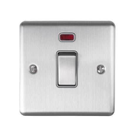 EuroLite Electrical Satin Stainless / 20Amp Switch with Neon Indicator / (With Grey Trim) Eurolite Enhance Decorative 20Amp Switch with Neon Indicator - Satin Stainless Steel (With Grey Trim)