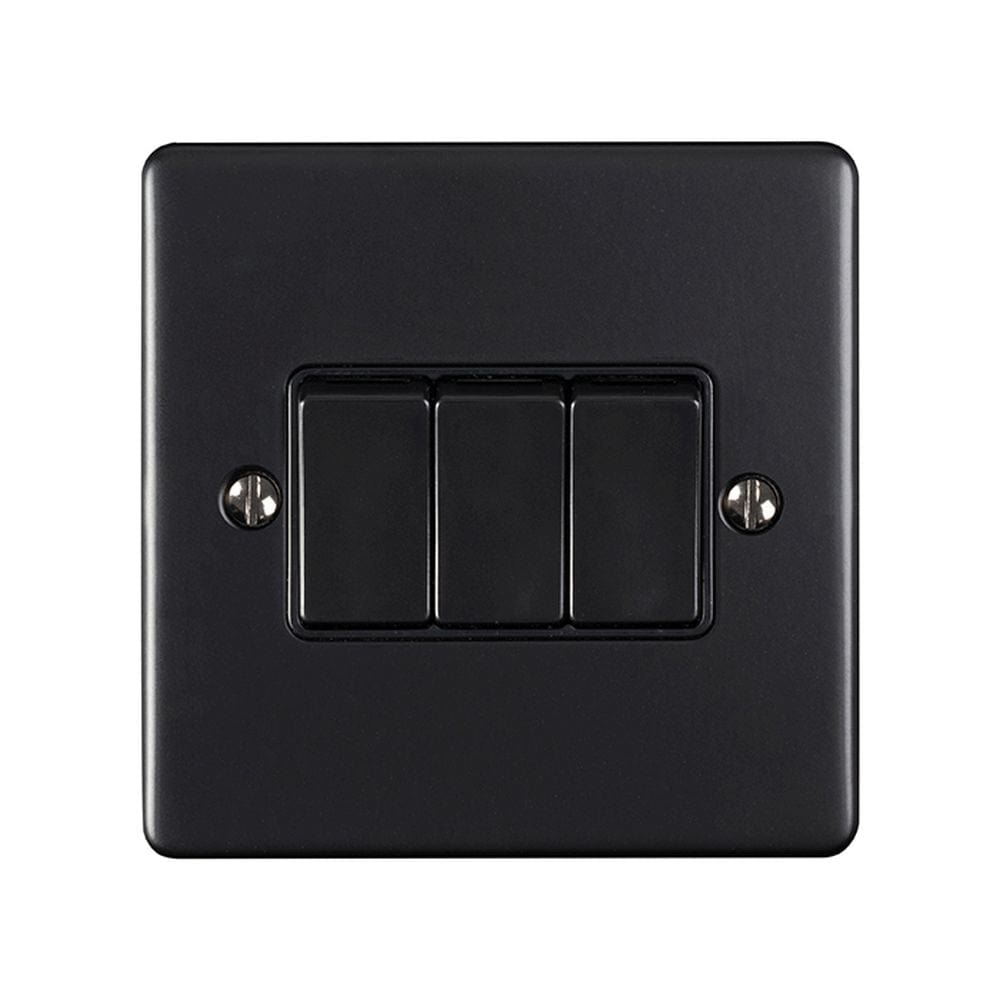 EuroLite Electrical Matt Black / 3 Gang Switch / (With Black Trim) Eurolite Enhance Decorative 3 Gang Switch - Matt Black (With Black Trim)