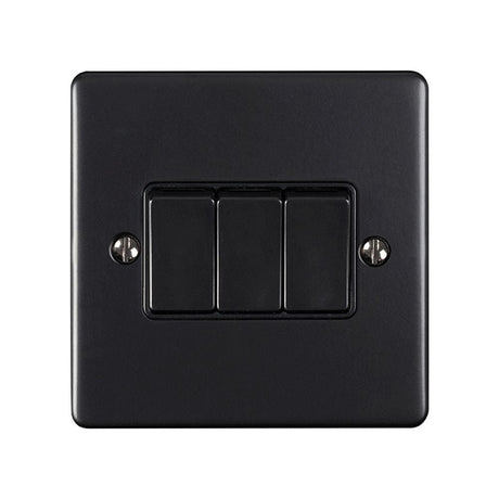EuroLite Electrical Matt Black / 3 Gang Switch / (With Black Trim) Eurolite Enhance Decorative 3 Gang Switch - Matt Black (With Black Trim)
