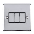 EuroLite Electrical Polished Chrome / 3 Gang Switch / (With Black Trim) Eurolite Enhance Decorative 3 Gang Switch - Polished Chrome (With Black Trim)