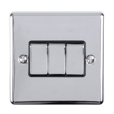 EuroLite Electrical Polished Chrome / 3 Gang Switch / (With Black Trim) Eurolite Enhance Decorative 3 Gang Switch - Polished Chrome (With Black Trim)