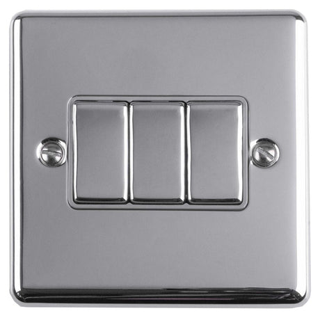 EuroLite Electrical Polished Chrome / 3 Gang Switch / (With GREY Trim) Eurolite Enhance Decorative 3 Gang Switch - Polished Chrome (With Grey Trim)