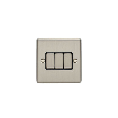 EuroLite Electrical Satin Stainless / 3 Gang Switch / (With Black Trim) Eurolite Enhance Decorative 3 Gang Switch - Satin Stainless Steel (With Black Trim)