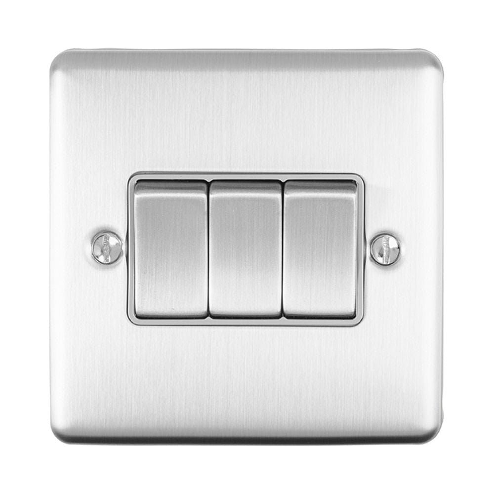 EuroLite Electrical Satin Stainless / 3 Gang Switch / (With Grey Trim) Eurolite Enhance Decorative 3 Gang Switch - Satin Stainless Steel (With Grey Trim)