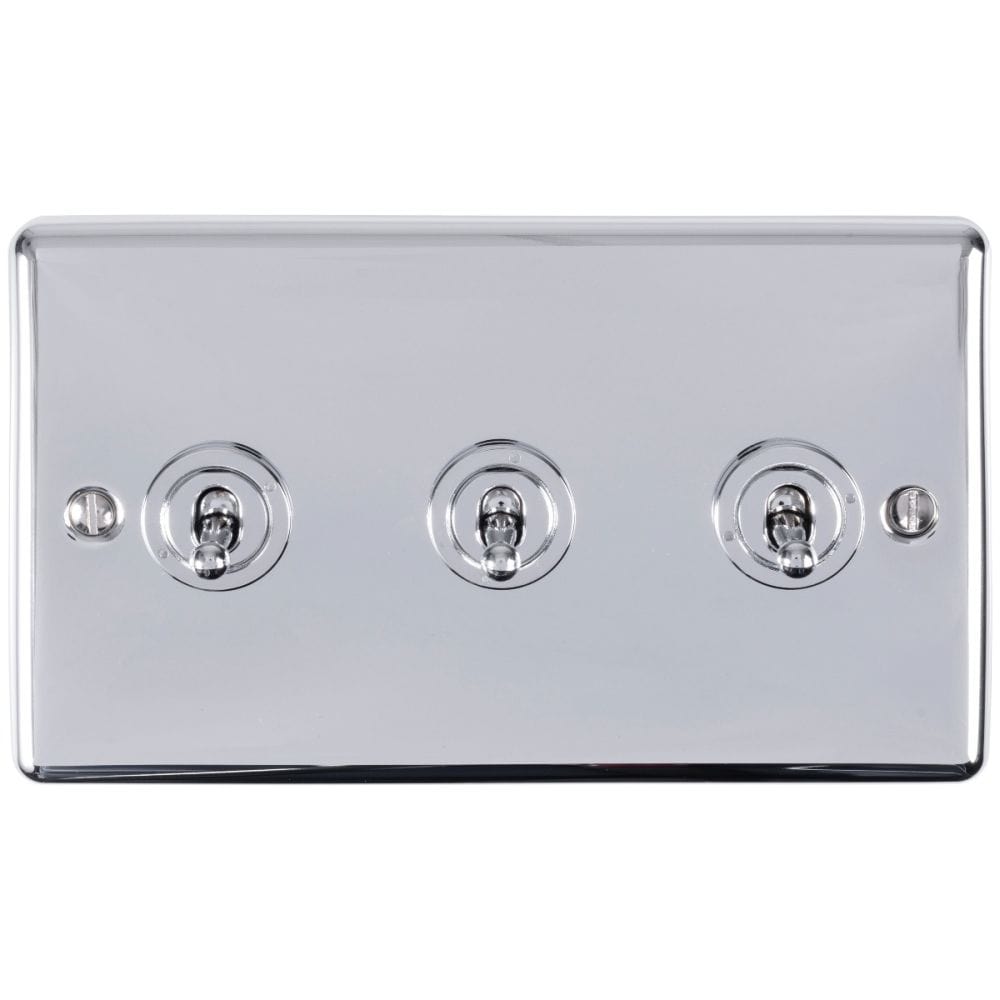 EuroLite Electrical Polished Chrome / 3 Gang Toggle Switch / (With Enhance Trim) Eurolite Enhance Decorative 3 Gang Toggle Switch - Polished Chrome