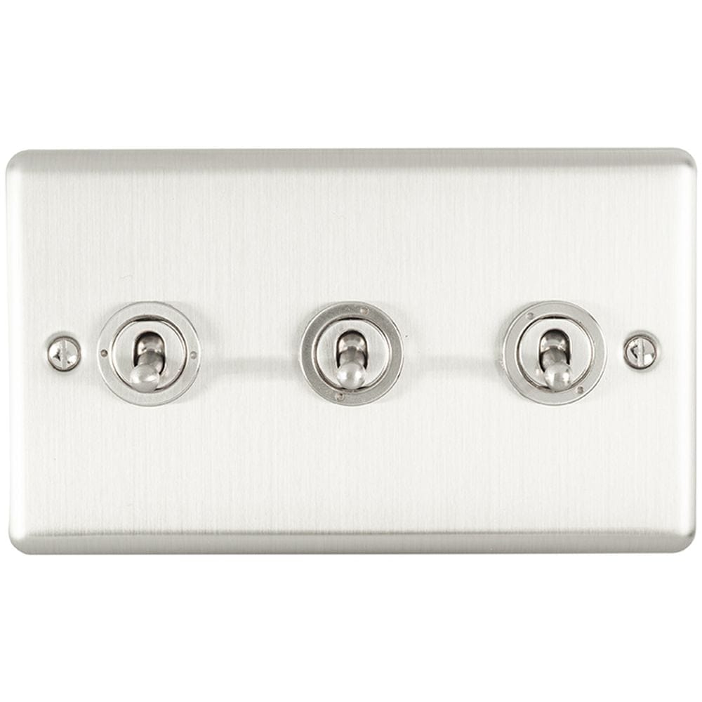EuroLite Electrical Satin Stainless / 3 Gang Toggle Switch / (With Enhance Trim) Eurolite Enhance Decorative 3 Gang Toggle Switch - Satin Stainless Steel