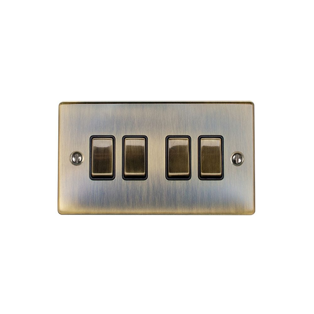 EuroLite Electrical Antique Brass / 4 Gang Switch / (With Black Trim) Eurolite Enhance Decorative 4 Gang Switch - Antique Brass (With Black Trim)