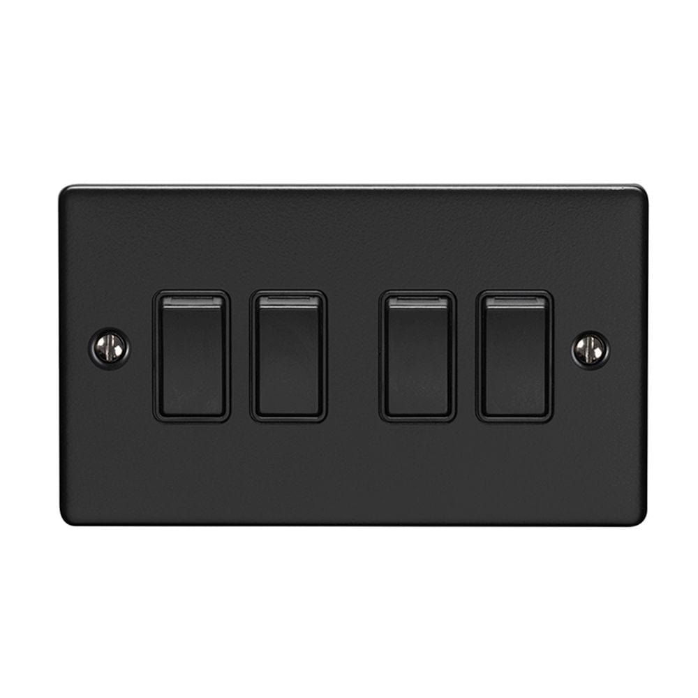 EuroLite Electrical Matt Black / 4 Gang Switch / (With Black Trim) Eurolite Enhance Decorative 4 Gang Switch - Matt Black (With Black Trim)