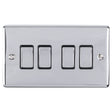 EuroLite Electrical Polished Chrome / 4 Gang Switch / (With Black Trim) Eurolite Enhance Decorative 4 Gang Switch - Polished Chrome (With Black Trim)