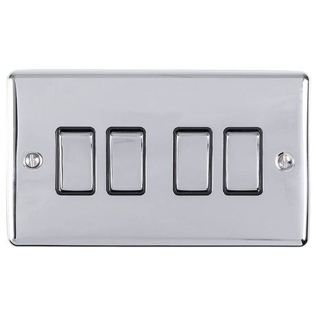 EuroLite Electrical Polished Chrome / 4 Gang Switch / (With Black Trim) Eurolite Enhance Decorative 4 Gang Switch - Polished Chrome (With Black Trim)