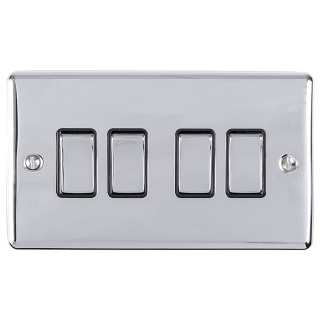 EuroLite Electrical Polished Chrome / 4 Gang Switch / (With Black Trim) Eurolite Enhance Decorative 4 Gang Switch - Polished Chrome (With Black Trim)