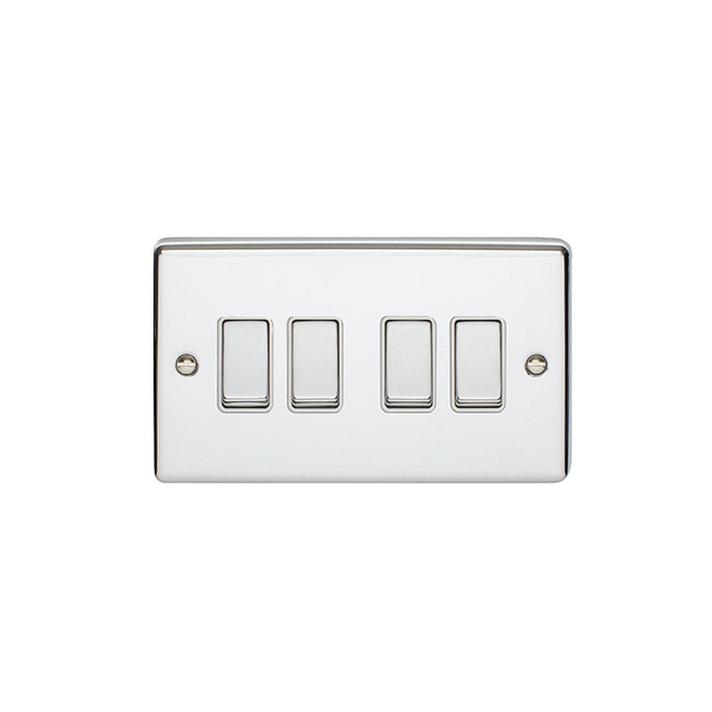 EuroLite Electrical Polished Chrome / 4 Gang Switch / (With White Trim) Eurolite Enhance Decorative 4 Gang Switch - Polished Chrome (With White Trim)