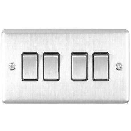 EuroLite Electrical Satin Stainless / 4 Gang Switch / (With Black Trim) Eurolite Enhance Decorative 4 Gang Switch - Satin Stainless Steel (With Black Trim)