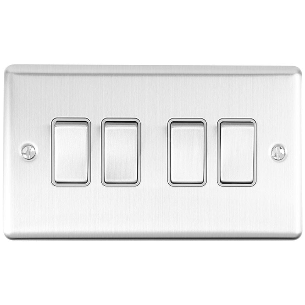 EuroLite Electrical Satin Stainless / 4 Gang Switch / (With Grey Trim) Eurolite Enhance Decorative 4 Gang Switch - Satin Stainless Steel (With Grey Trim)