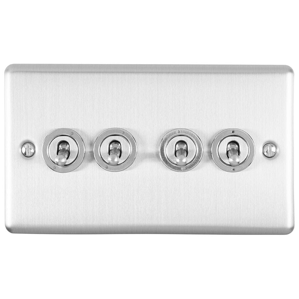 EuroLite Electrical Satin Stainless / 4 Gang Toggle Switch / (With Enhance Trim) Eurolite Enhance Decorative 4 Gang Toggle Switch - Satin Stainless Steel