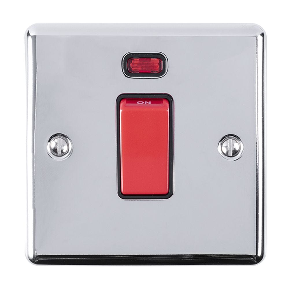 EuroLite Electrical Polished Chrome / 45Amp Switch with Neon Indicator / (With Black Trim) Eurolite Enhance Decorative 45Amp Switch with Neon Indicator - Polished Chrome (With Black Trim)