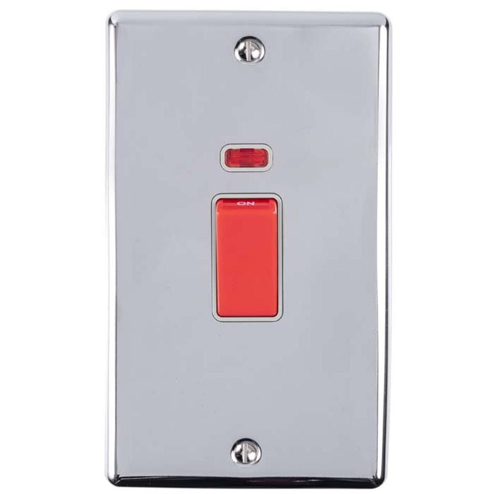 EuroLite Electrical Polished Chrome / 45Amp Switch with Neon Indicator / (With GREY Trim) Eurolite Enhance Decorative 45Amp Switch with Neon Indicator - Polished Chrome (With Grey Trim)