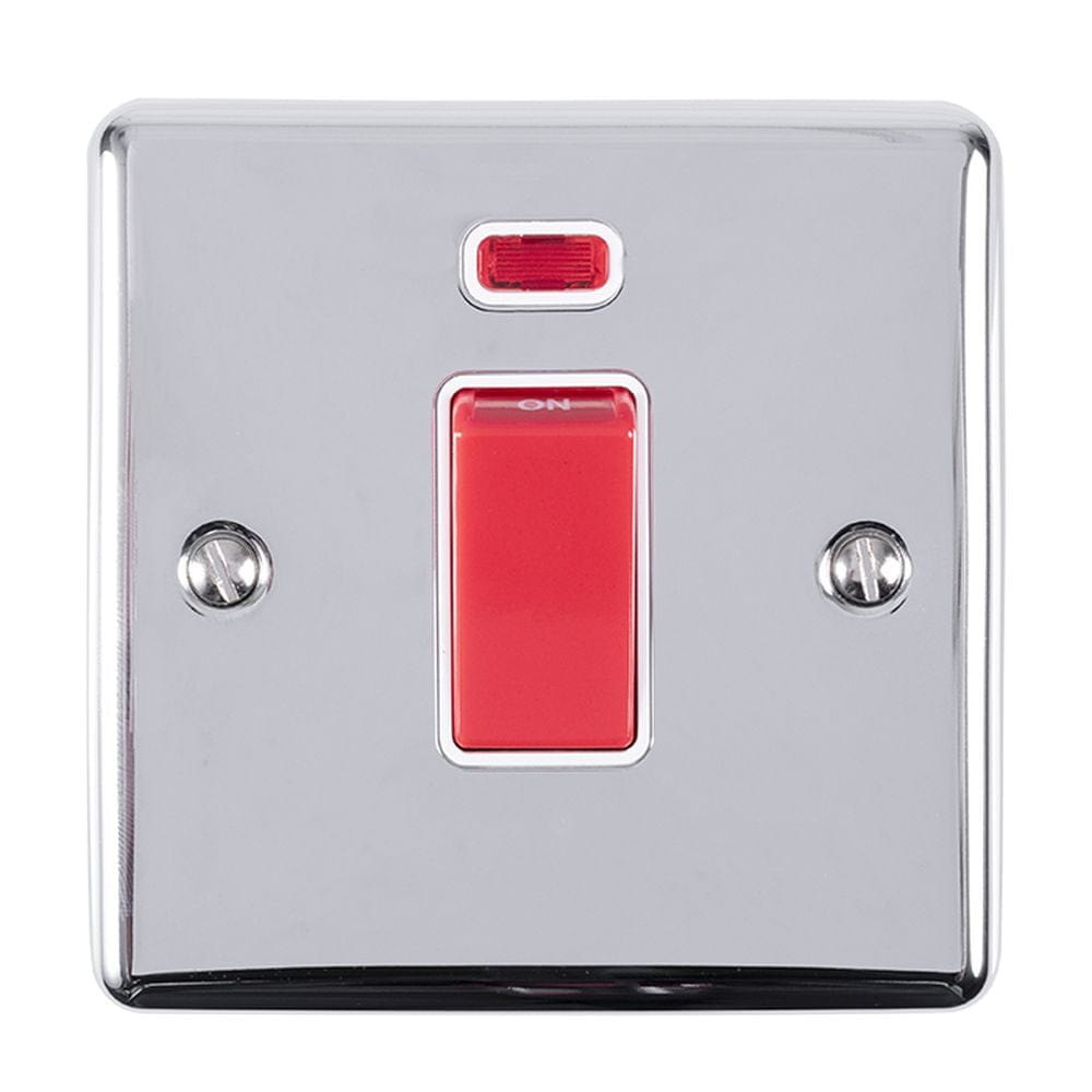 EuroLite Electrical Polished Chrome / 45Amp Switch with Neon Indicator / (With White Trim) Eurolite Enhance Decorative 45Amp Switch with Neon Indicator - Polished Chrome (With White Trim)
