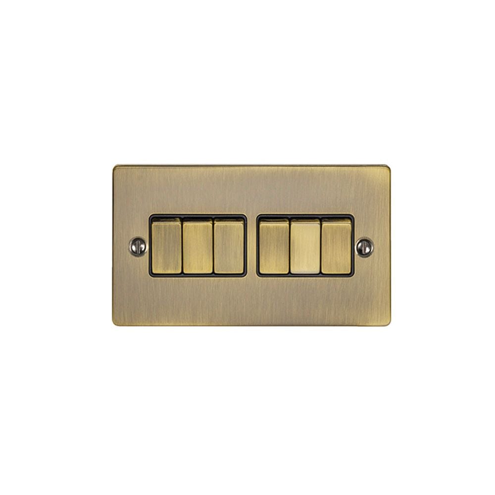 EuroLite Electrical Antique Brass / 6 Gang Switch / (With Black Trim) Eurolite Enhance Decorative 6 Gang Switch - Antique Brass (With Black Trim)