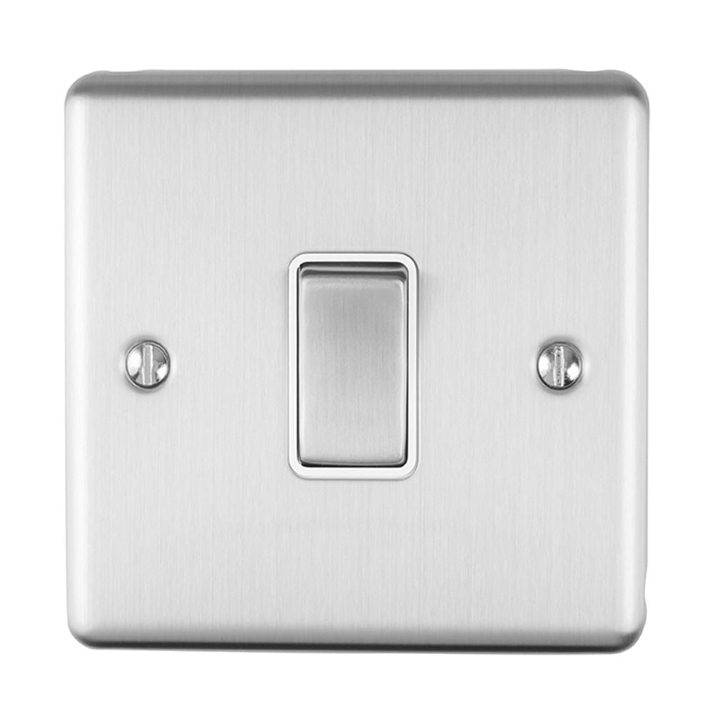 EuroLite Electrical Satin Stainless / Intermediate Switch / (With White Trim) Eurolite Enhance Decorative Intermediate Switch - Satin Stainless Steel (With White Trim)