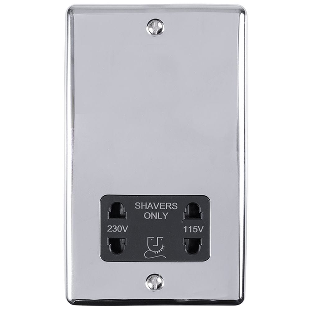 EuroLite Electrical Polished Chrome / Shaver Socket / (With Black Trim) Eurolite Enhance Decorative Shaver Socket - Polished Chrome (With Black Trim)