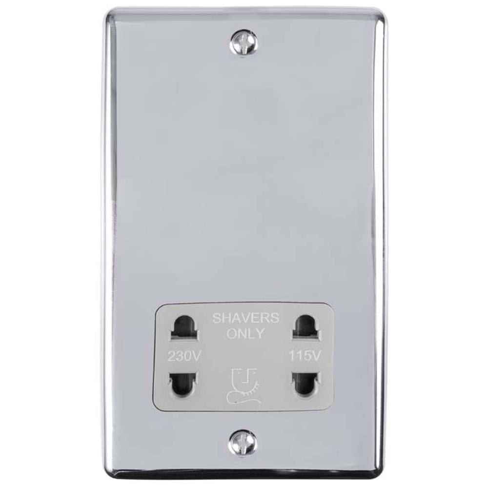 EuroLite Electrical Polished Chrome / Shaver Socket / (With GREY Trim) Eurolite Enhance Decorative Shaver Socket - Polished Chrome (With Grey Trim)