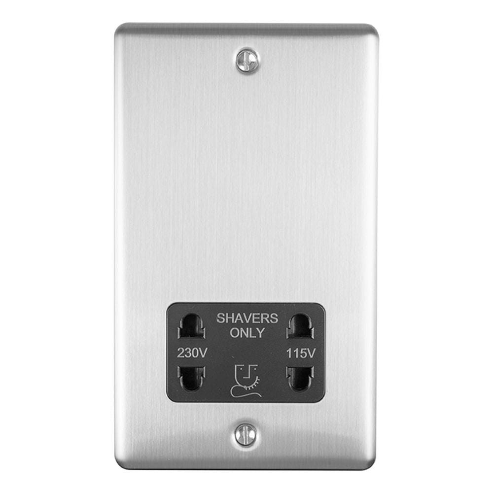 EuroLite Electrical Satin Stainless / Shaver Socket / (With Black Trim) Eurolite Enhance Decorative Shaver Socket - Satin Stainless Steel (With Black Trim)
