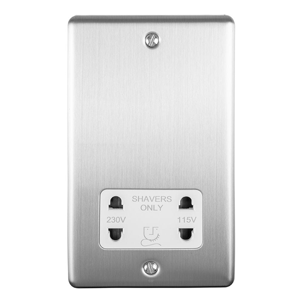 EuroLite Electrical Satin Stainless / Shaver Socket / (With White Trim) Eurolite Enhance Decorative Shaver Socket - Satin Stainless Steel (With White Trim)