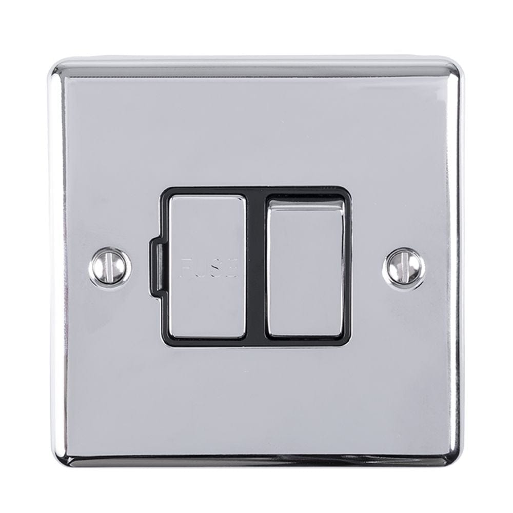 EuroLite Electrical Polished Chrome / Switched Fuse Spur / (With Black Trim) Eurolite Enhance Decorative Switched Fuse Spur - Polished Chrome (With Black Trim)