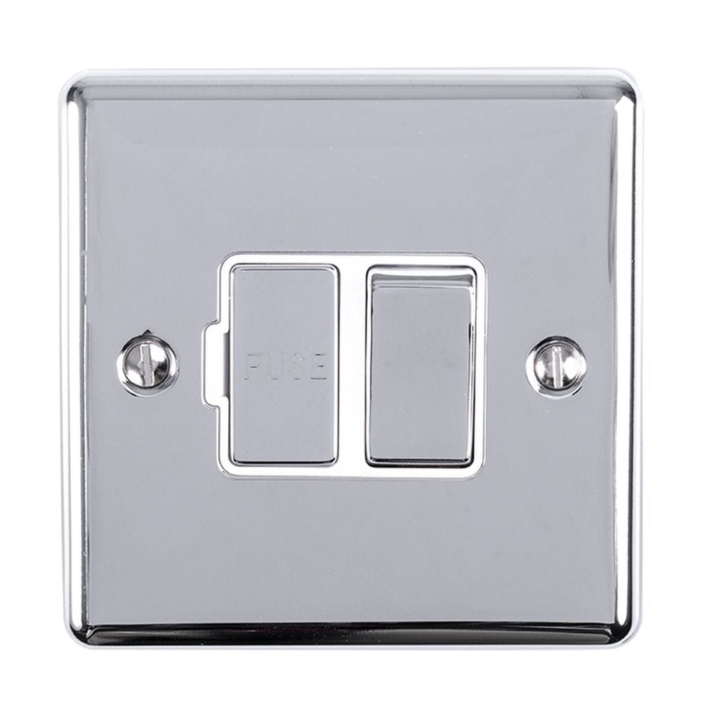 EuroLite Electrical Polished Chrome / Switched Fuse Spur / (With White Trim) Eurolite Enhance Decorative Switched Fuse Spur - Polished Chrome (With White Trim)