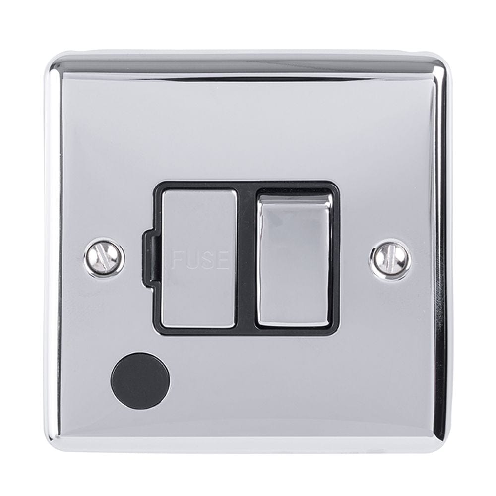 EuroLite Electrical Polished Chrome / Switched Fuse Spur With Flex Outlet / (With Black Trim) Eurolite Enhance Decorative Switched Fuse Spur With Flex Outlet - Polished Chrome (With Black Trim)
