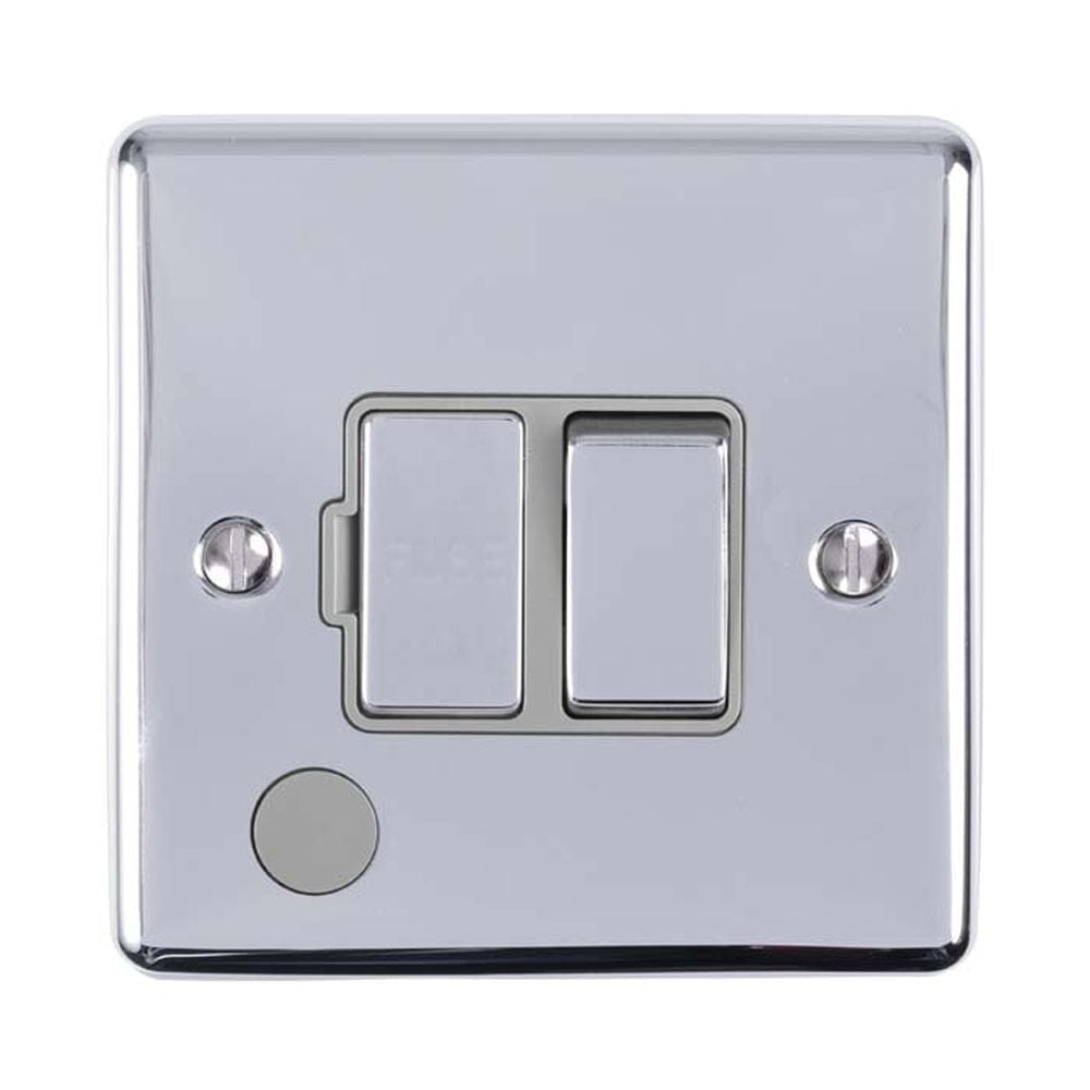 EuroLite Electrical Polished Chrome / Switched Fuse Spur With Flex Outlet / (With GREY Trim) Eurolite Enhance Decorative Switched Fuse Spur With Flex Outlet - Polished Chrome (With Grey Trim)