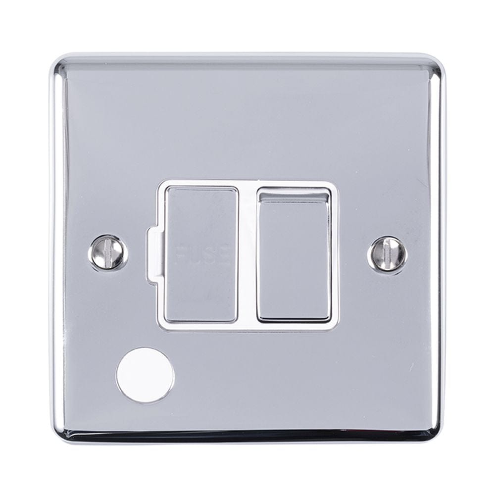 EuroLite Electrical Polished Chrome / Switched Fuse Spur With Flex Outlet / (With White Trim) Eurolite Enhance Decorative Switched Fuse Spur With Flex Outlet - Polished Chrome (With White Trim)