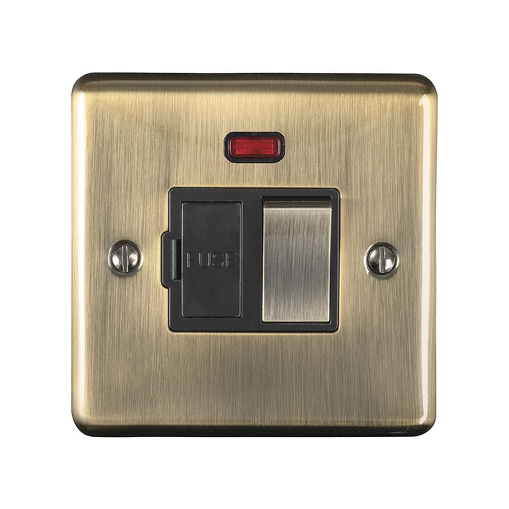 EuroLite Electrical Antique Brass / Switched Fuse Spur With Neon Indicator / (With Black Trim) Eurolite Enhance Decorative Switched Fuse Spur With Neon Indicator - Antique Brass (With Black Trim)