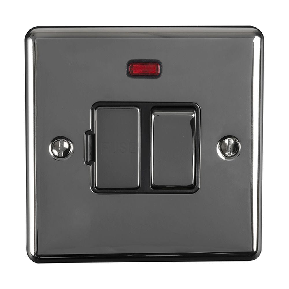 EuroLite Electrical Black Nickel / Switched Fuse Spur With Neon Indicator / (With Black Trim) Eurolite Enhance Decorative Switched Fuse Spur With Neon Indicator - Black Nickel (With Black Trim)