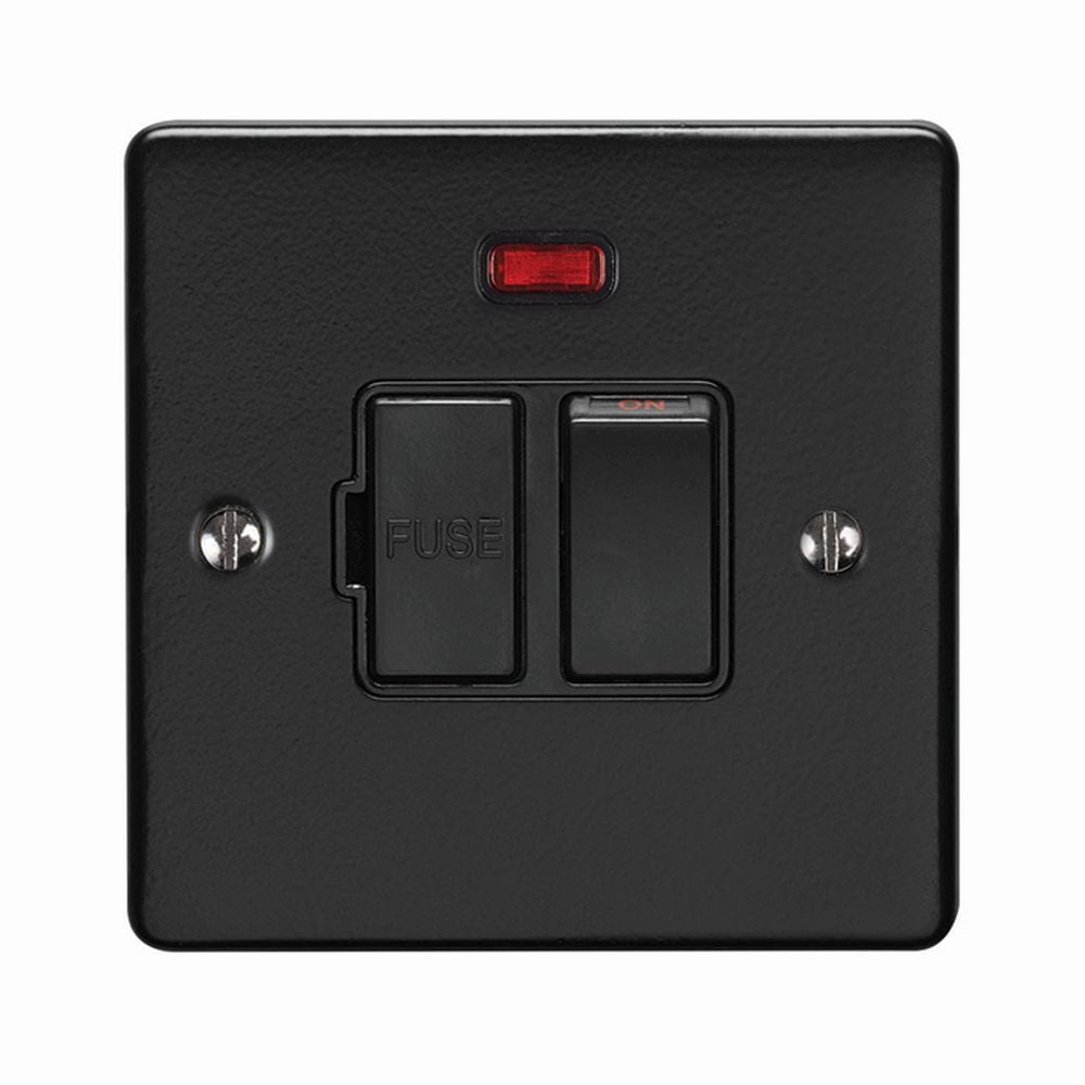 EuroLite Electrical Matt Black / Switched Fuse Spur With Neon Indicator / (With Black Trim) Eurolite Enhance Decorative Switched Fuse Spur With Neon Indicator - Matt Black (With Black Trim)
