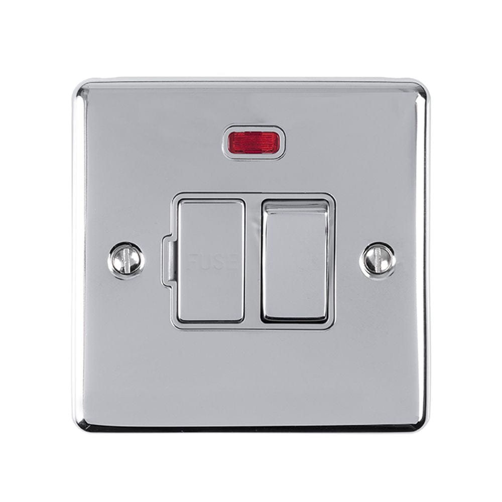 EuroLite Electrical Polished Chrome / Switched Fuse Spur With Neon Indicator / (With GREY Trim) Eurolite Enhance Decorative Switched Fuse Spur With Neon Indicator - Polished Chrome (With Grey Trim)